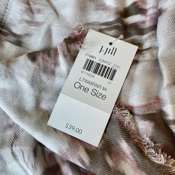 J JILL Infinity Scarf Gray Pink Mauve Purple Fringed NWT - Picture 2 of 6